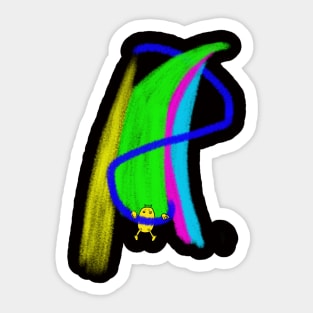 A creature clinging to coloured clouds Sticker